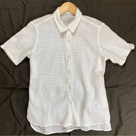 White Knit Front Collared Shirt M - Picture 1 of 5